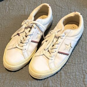 Converse White Star Sneakers with Red and Blue Accents